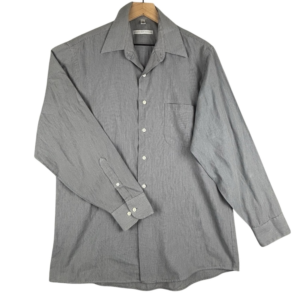 Geoffrey Beene Dress Shirt Men Large 16 34-35 Gray Micro Check Wrinkle Free